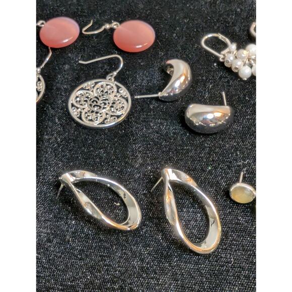 Ten Pair of Silver Tone Earring Jewelry Lot - Picture 5 of 9